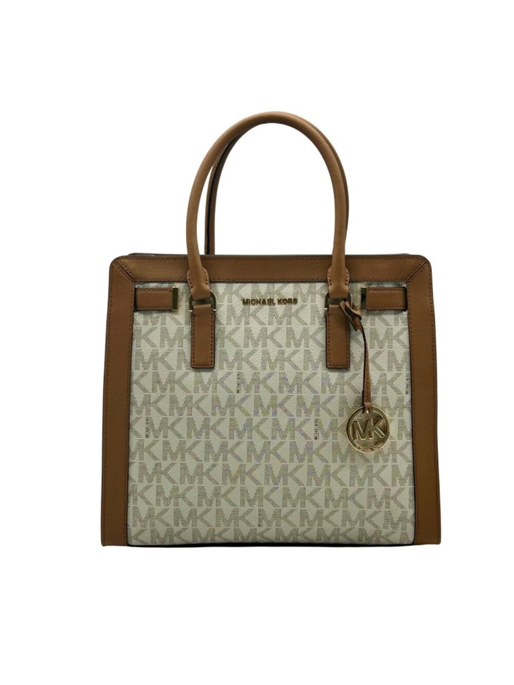 Michael Kors Cream And Brown Signature Coated Canvas Large Satchel